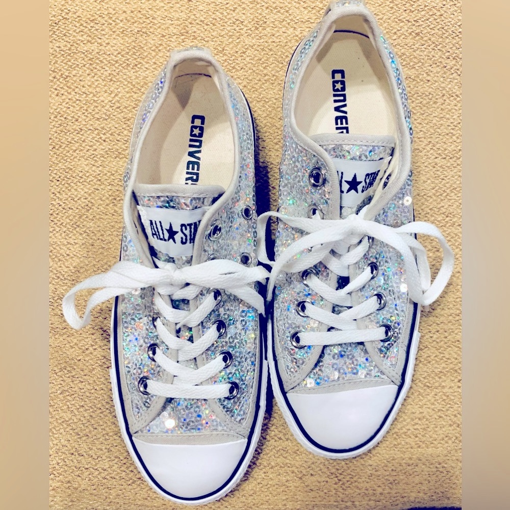 Converse All Star Silver Sequin Oxford Sneakers